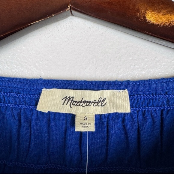 Madewell Smocked Cotton Linen Blend Ruffle Hem Boatneck Tank Blue Size S NWT - Picture 7 of 8